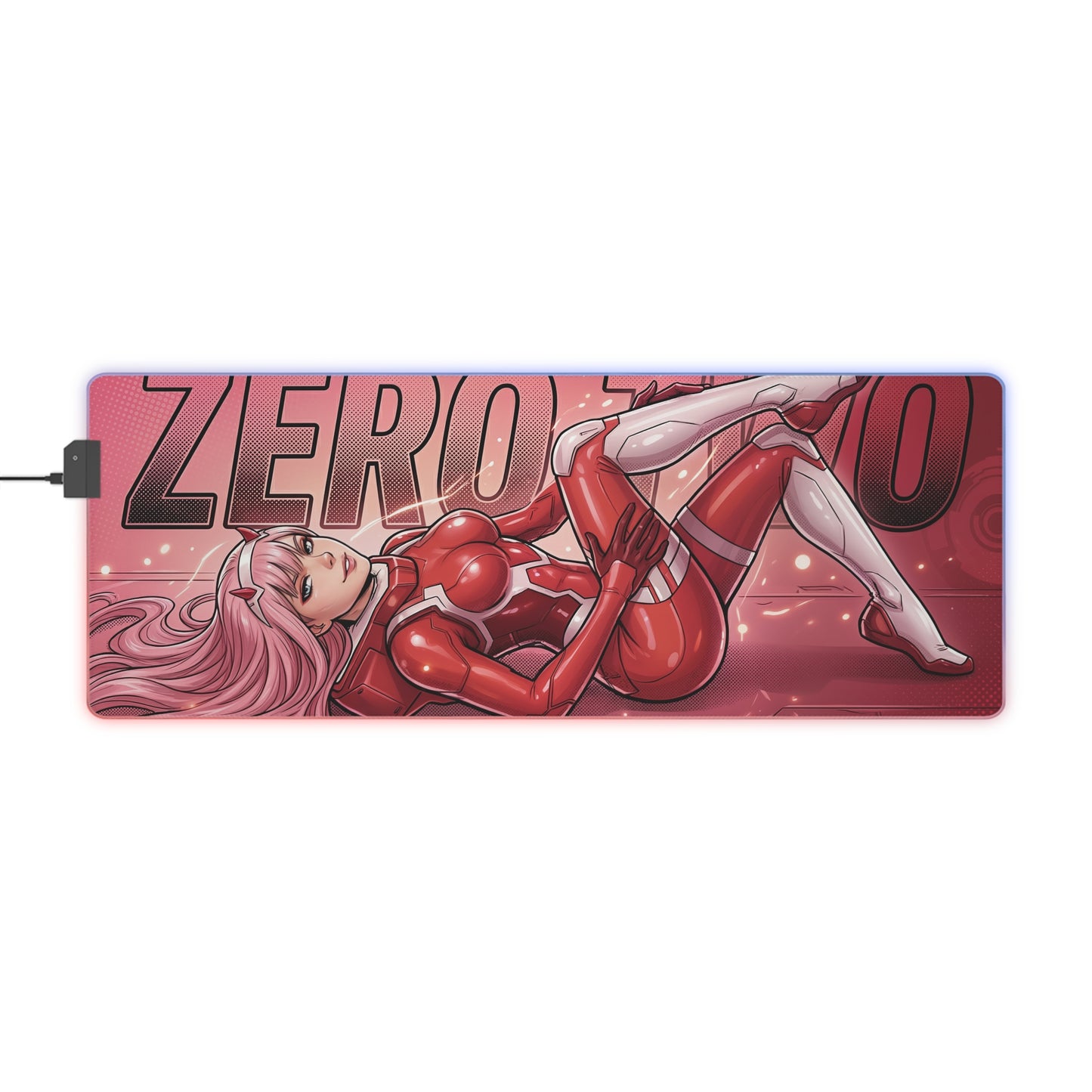 Zero Two RGB Desk Mat, Anime Gaming Mouse Pad, LED Desk Mat for Gamer Setup featuring bold anime character pose and RGB border
