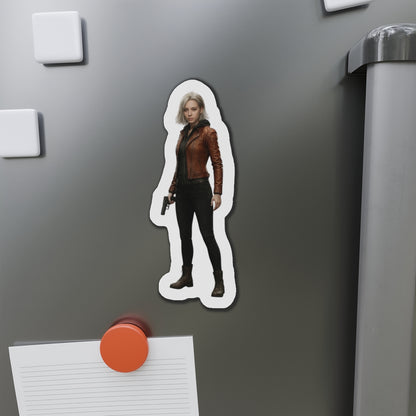 Alt Tag: Grace Ashcroft Magnet, Resident Evil Fridge Magnet, Horror Game Decor, Gamer Gift - anime-style vinyl magnet of Grace Ashcroft on fridge