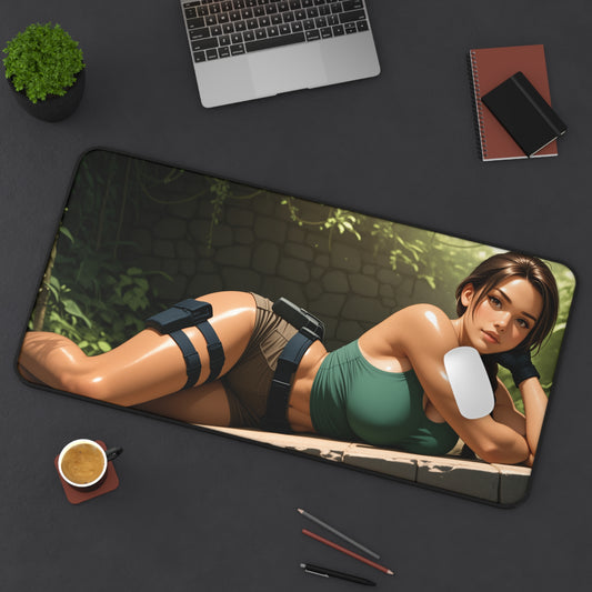 Lara Croft Schreibtischunterlage, Mauspad für Abenteuerspielheldin, Gaming-Schreibtischunterlage