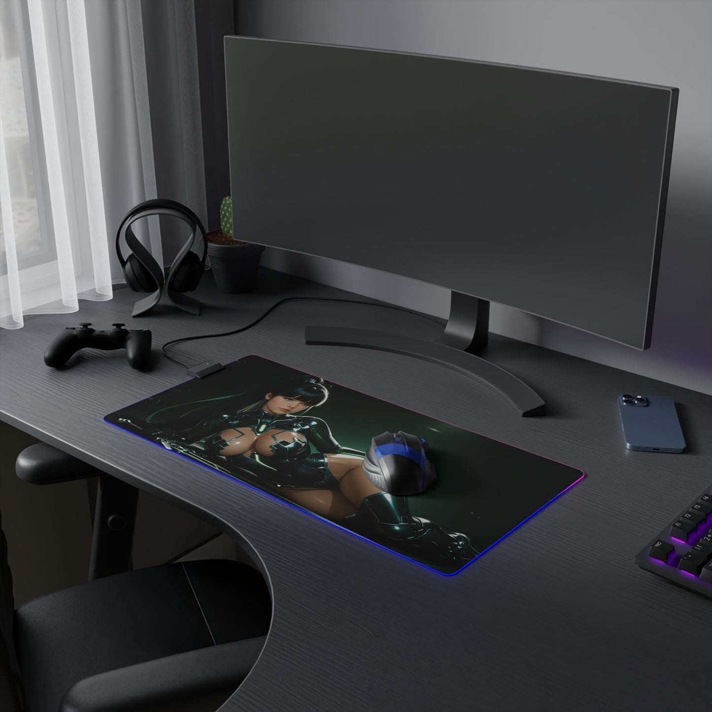 Eve Stellar Blade Schreibtischunterlage – LED RGB-Pad, Waifu Anime Girl Gaming-Setup