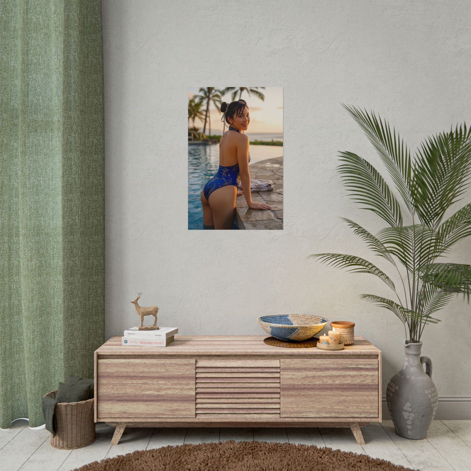 Chun-Li Poster, Street Fighter Art Print – Legendary Fighting Game Heroine on wall above console in modern gaming room