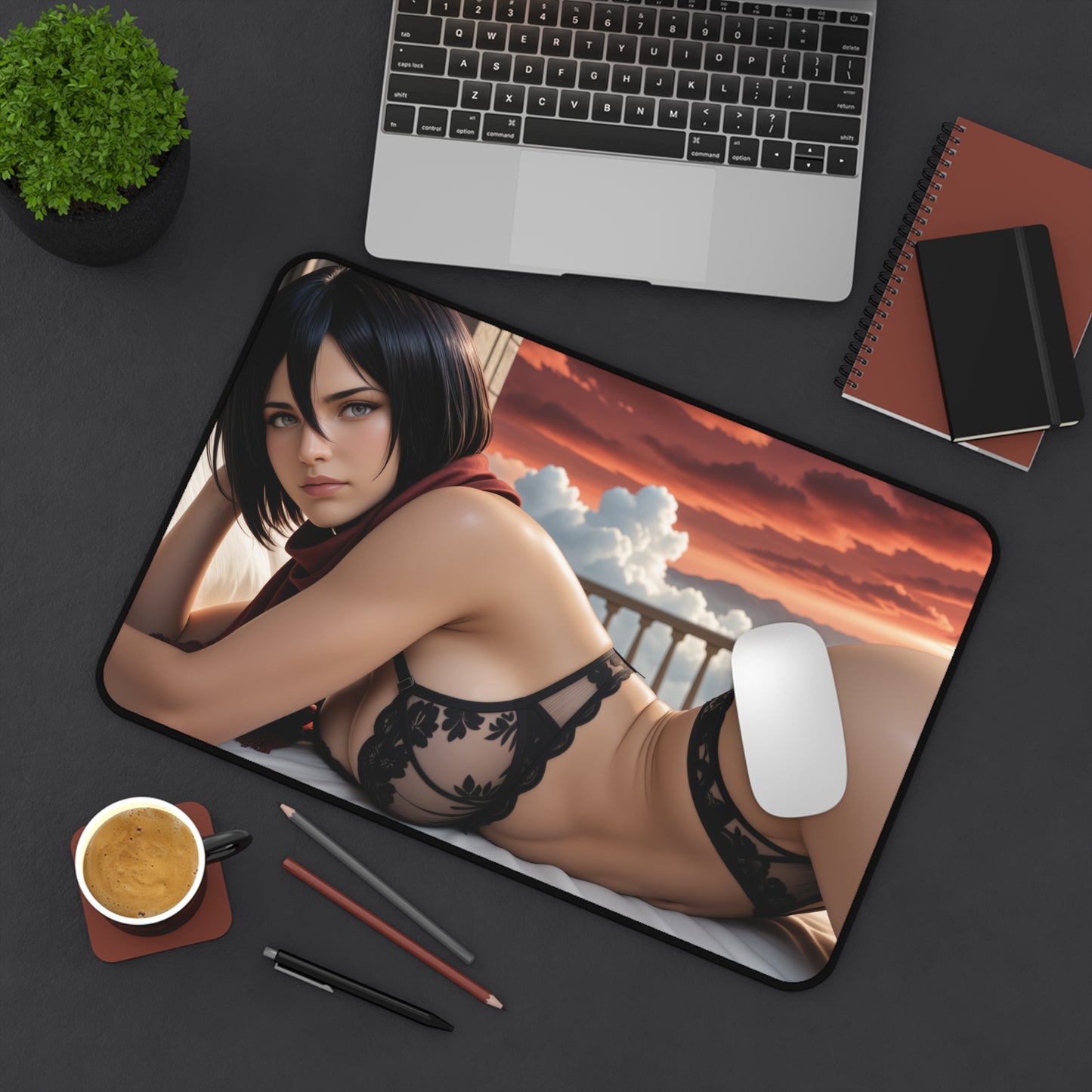 Gaming Mouse Pad – Mikasa Ackerman Desk Mat, AOT Anime Girl Battle Setup
