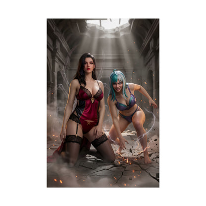 Black Maria & Ulti Poster / Black Maria & Ulti Wall Art / Black Maria & Ulti Art Print / One Piece Poster — dramatic duo in ruins, bold poses and intense atmosphere