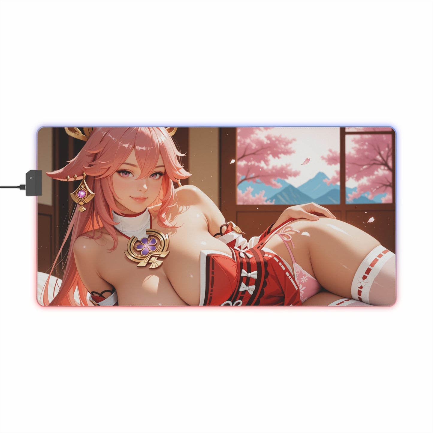 Килимок для столу Yae Miko – світлодіодний RGB-підсвітлювальний килимок, ігровий комплект із зображенням дівчини з аніме Waifu