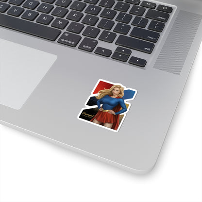 Supergirl Sticker – Superhero Vinyl Sticker for Laptops & Indoor Decor on silver laptop showing glossy, durable vinyl sticker with vibrant colors