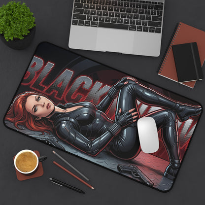Black Widow Desk Mat, Superhero Mouse Pad, Gaming Setup Desk Decor - sleek Black Widow artwork on large non-slip gaming desk mat