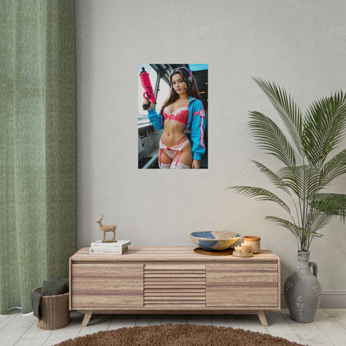 Плакат D.Va, футуристичний художній принт дівчини з аніме, декор стіни Waifu Gamer