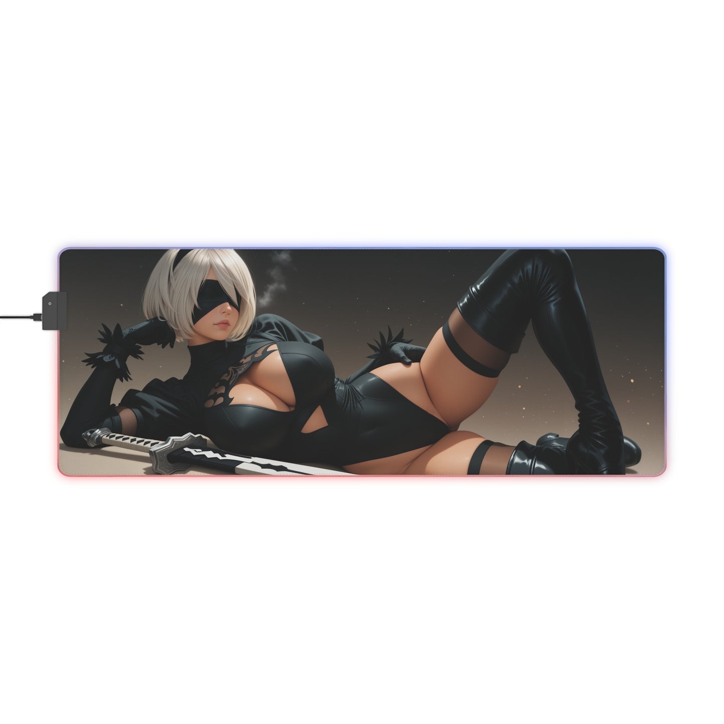 2B Nier Automata Schreibtischunterlage – LED RGB-Pad, Waifu Anime Girl Gaming-Setup
