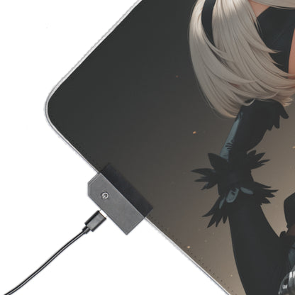 2B Nier Automata Schreibtischunterlage – LED RGB-Pad, Waifu Anime Girl Gaming-Setup