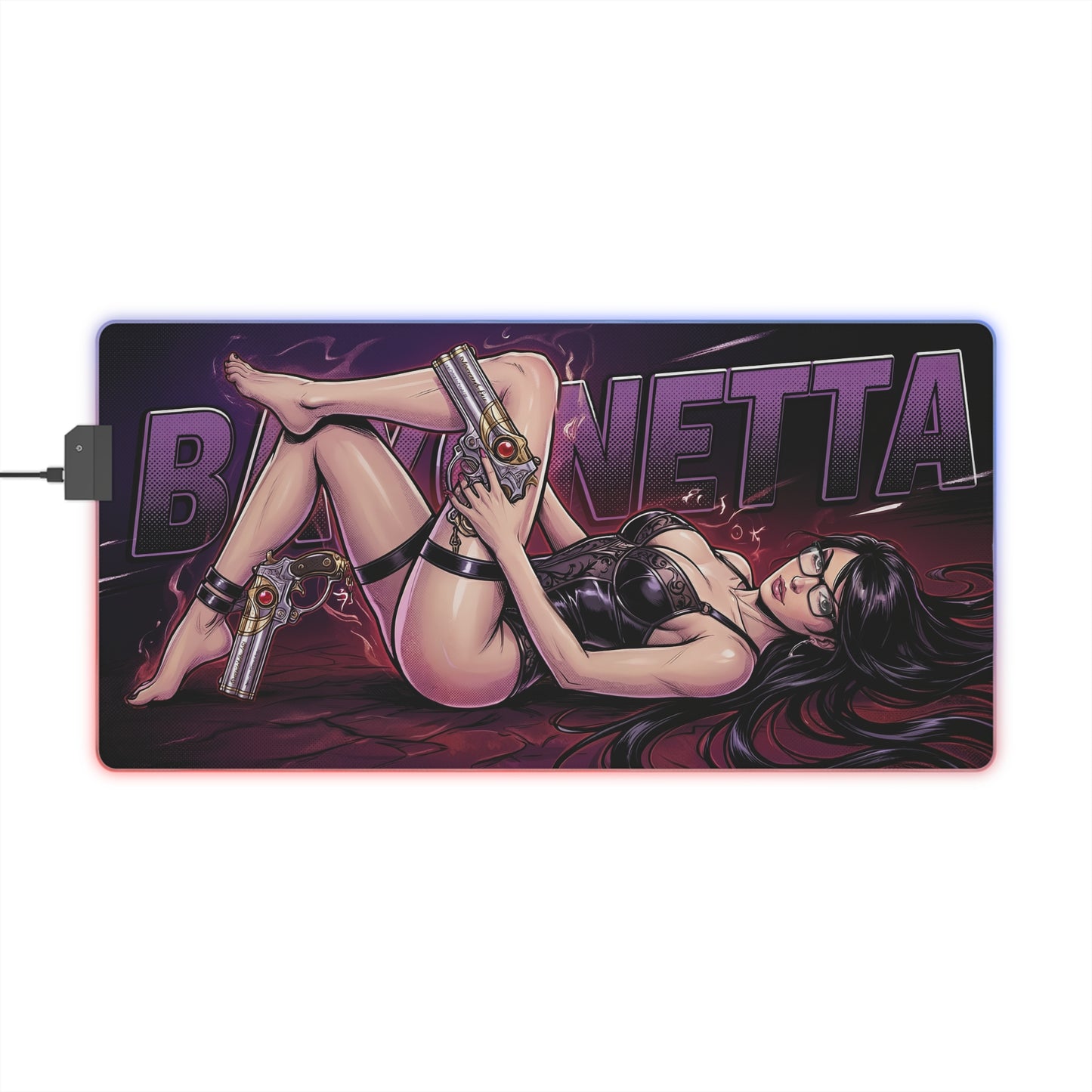 Bayonetta RGB Desk Mat, Action Game Gaming Mouse Pad, LED Desk Mat for Gamer Setup featuring Bayonetta artwork with RGB glow and bold action-fantasy design