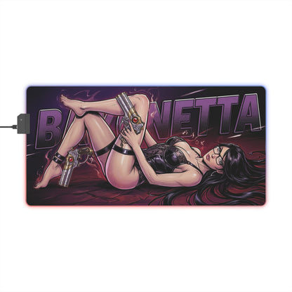 Bayonetta RGB Desk Mat, Action Game Gaming Mouse Pad, LED Desk Mat for Gamer Setup featuring Bayonetta artwork with RGB glow and bold action-fantasy design