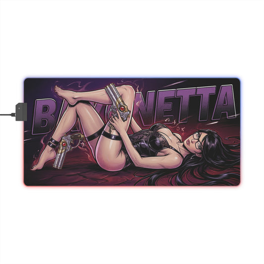 Bayonetta RGB Desk Mat, Action Game Gaming Mouse Pad, LED Desk Mat for Gamer Setup featuring Bayonetta artwork with RGB glow and bold action-fantasy design