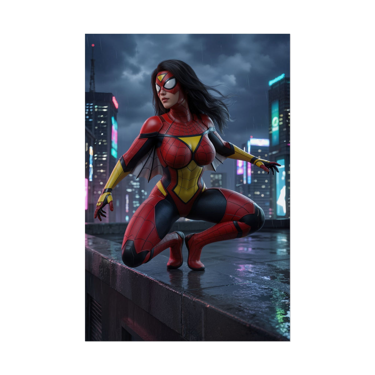 Spider-Woman Poster, Marvel Art Print  Jessica Drew Wall Art vibrant city night gamer room wall decor high-res comic print