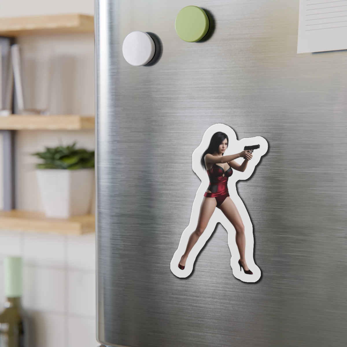 Ada Wong Magnet – Resident Evil Character Fridge Magnet, Anime Game Decor die-cut vinyl fridge magnet showcasing Ada Wong in anime-style artwork