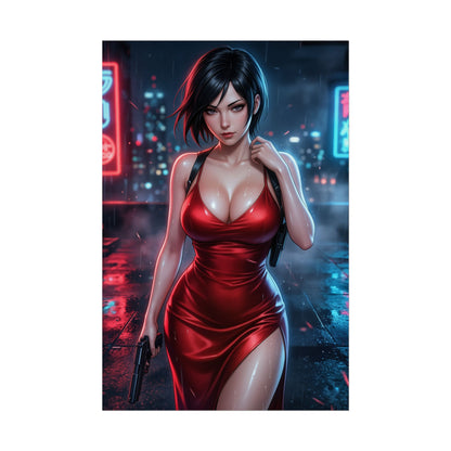 Ada Wong Resident Evil Poster Spy Woman Wall Art Red Dress Girl Print Action Character Gaming Room Decor Gift