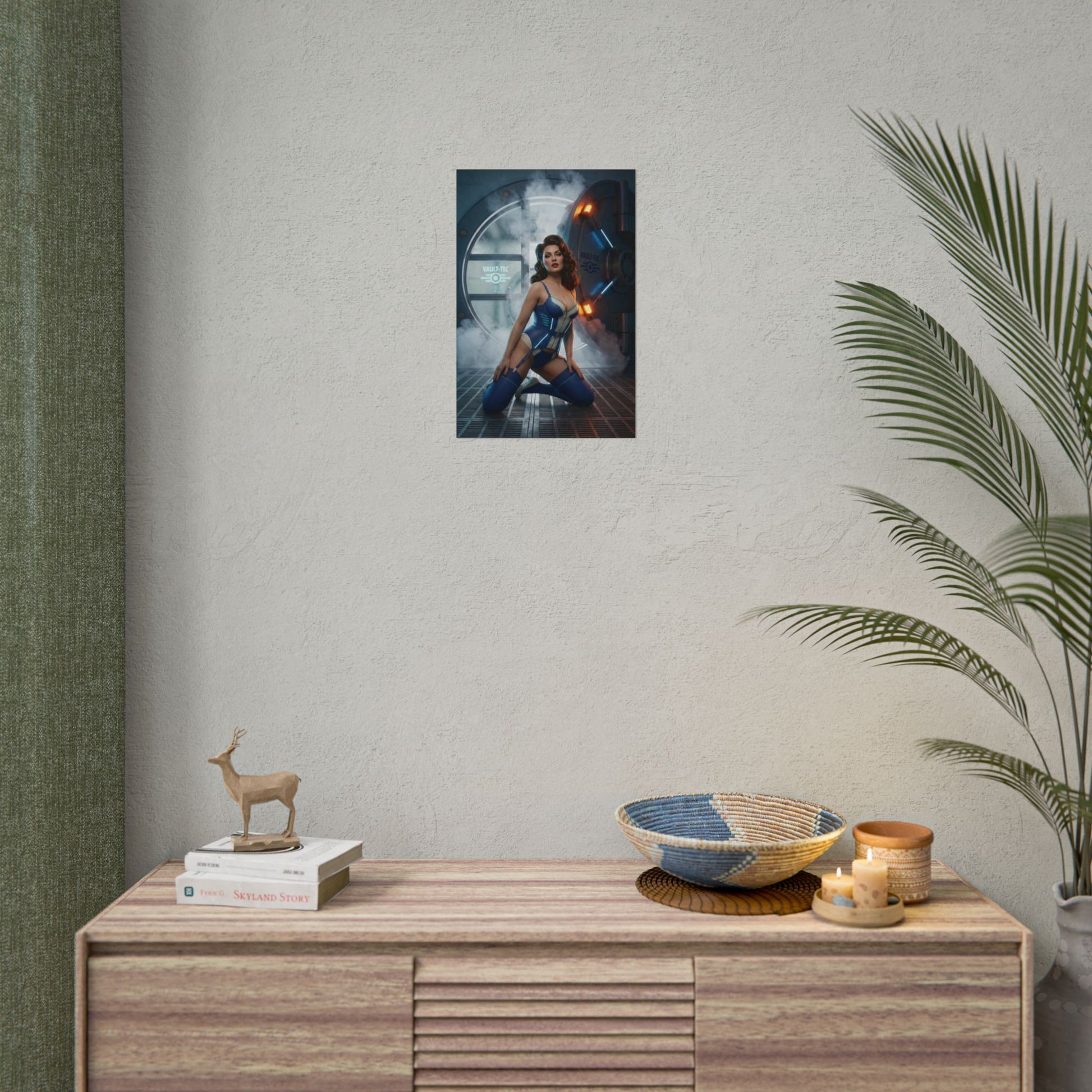 Fallout Vault Queen Poster / Fallout Vault Wall Art / Fallout Vault Art Print / Fallout Poster showcasing poised vault woman at doorway
