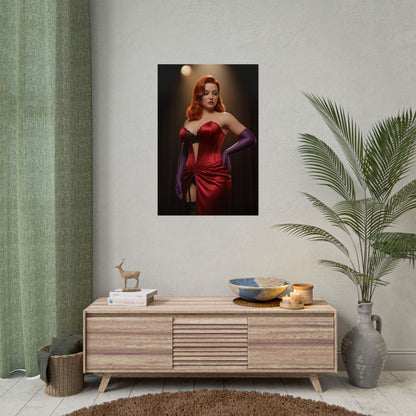 Jessica Rabbit Poster, Classic Animation Art Print – Vintage Wall Decor - red dress character art print in modern living room