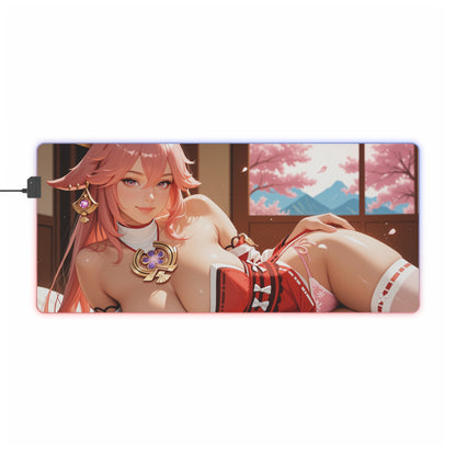 Килимок для столу Yae Miko – світлодіодний RGB-підсвітлювальний килимок, ігровий комплект із зображенням дівчини з аніме Waifu