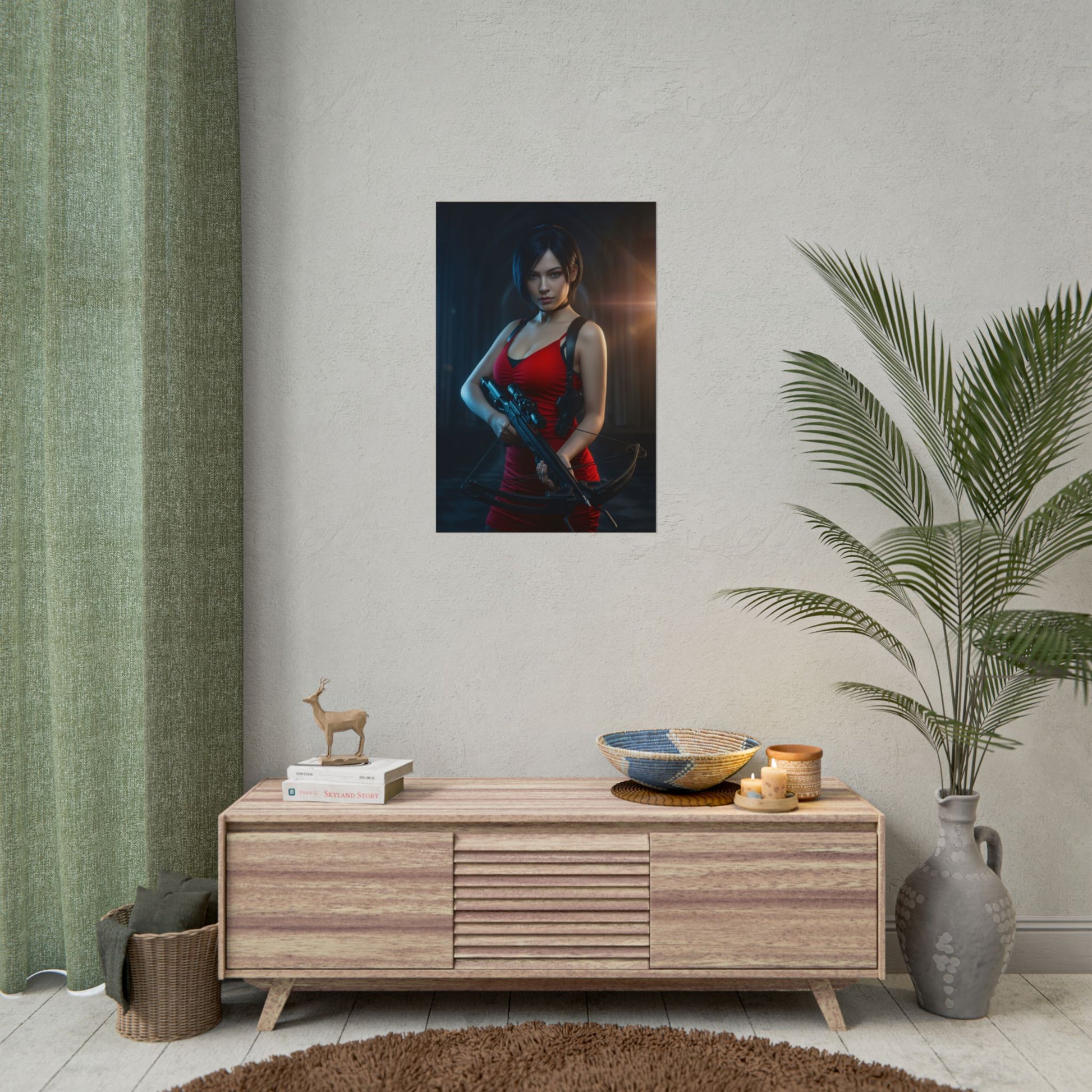 Ada Wong Poster, Resident Evil Art Print – Classic Action Game Wall Art on living room wall, character-focused gaming decor