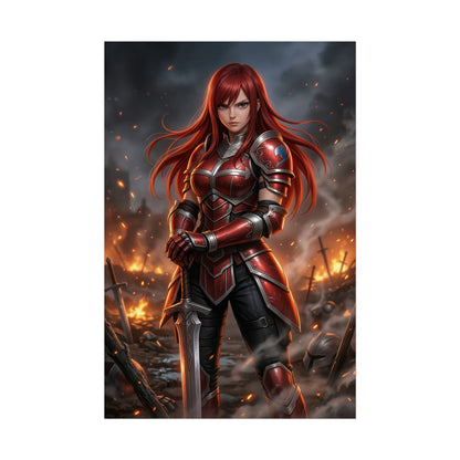 Erza Scarlet Fairy Tail Poster Anime Warrior Woman Wall Art Red Hair Girl Print Armor Character Gaming Room Decor Gift
