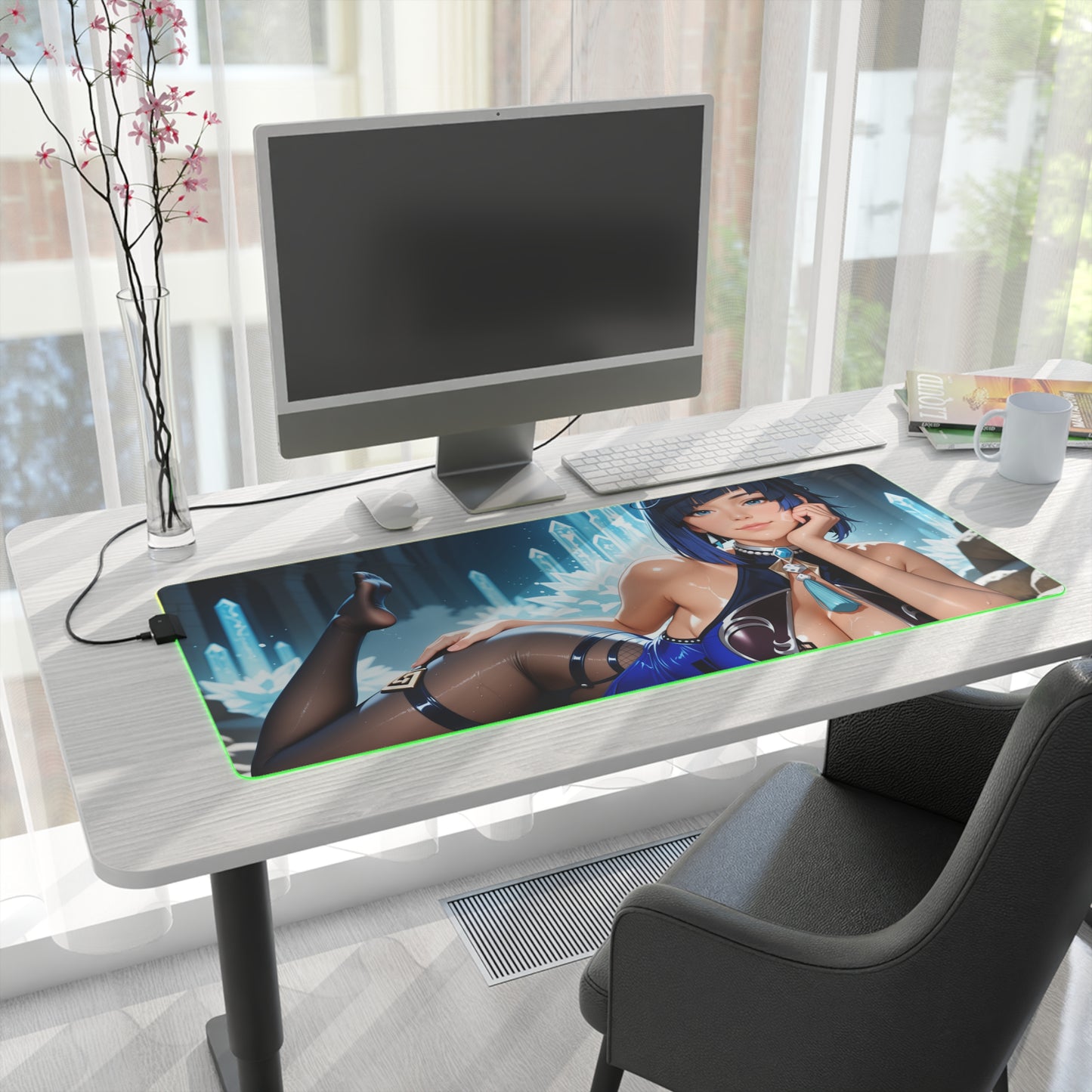 Килимок для столу Yelan – світлодіодний RGB-підсвітлювальний килимок, ігровий комплект для дівчат з аніме Waifu