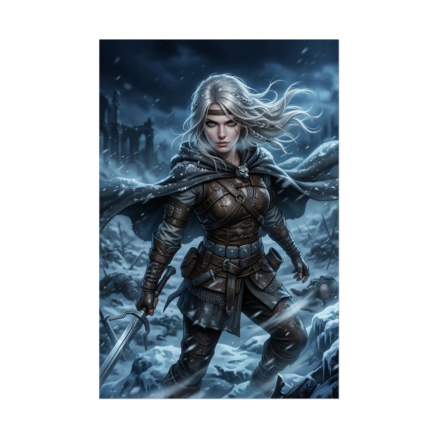 Ciri Witcher Poster Fantasy Girl Wall Art RPG Character Print White Hair Woman Gaming Room Decor Gift