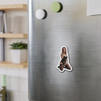 Black Widow Magnet – Marvel Heroine Fridge Magnet, Anime Style Decor die-cut vinyl magnet on stainless fridge showing anime-style Black Widow artwork