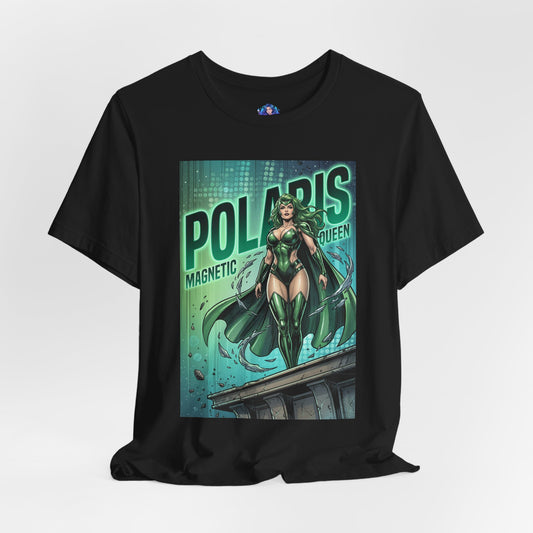 Polaris T-Shirt | Marvel X-Men Anime Tee for Gamers & Fans — comic-style Polaris print on black Bella Canvas 3001 tee, magnetic green design
