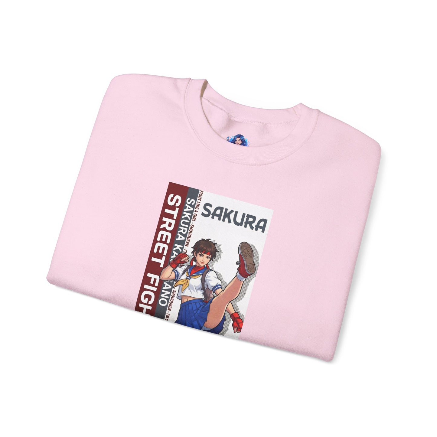 Sakura Sweatshirt, Street Fighter Crewneck, Classic Fighting Game Apparel for Fans - pink crewneck with Sakura character art