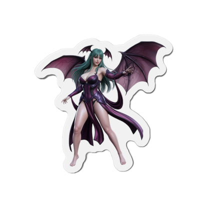 Morrigan Aensland Magnet – Darkstalkers Anime Heroine Fridge Magnet, die-cut vinyl sticker showing Morrigan in purple outfit with bat wings on white background