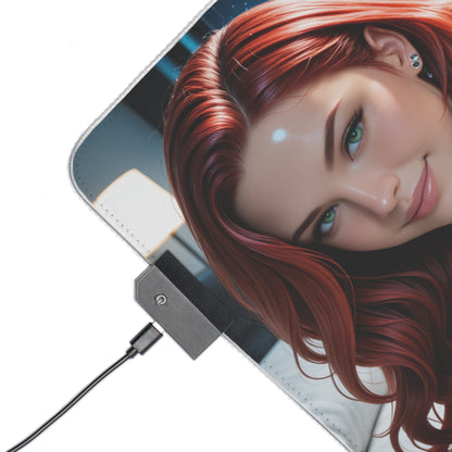 Black Widow Desk Mat – LED RGB Pad, Waifu Hero Anime Girl Gaming Setup