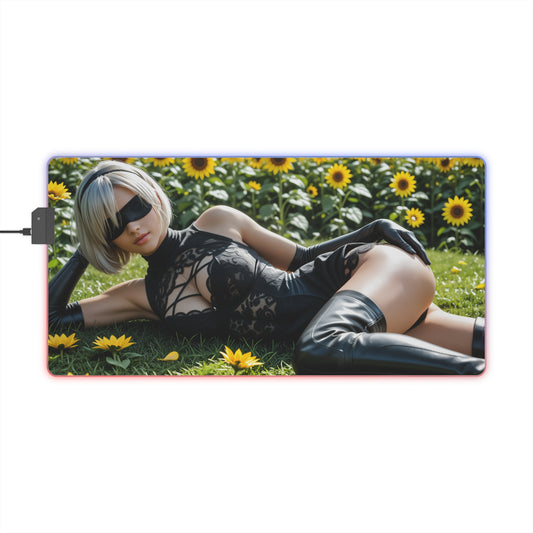 2B Desk Mat – LED RGB Pad, Nier Automata Waifu Anime Girl Gaming Setup