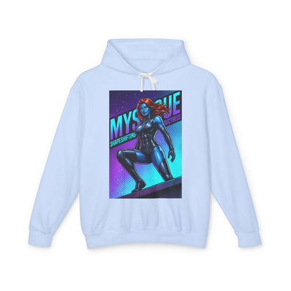 Mystique Hoodie | X-Men Hoodie | Comic Book Villain Pullover - light blue streetwear hoodie with bold Mystique graphic and shapeshifter artwork