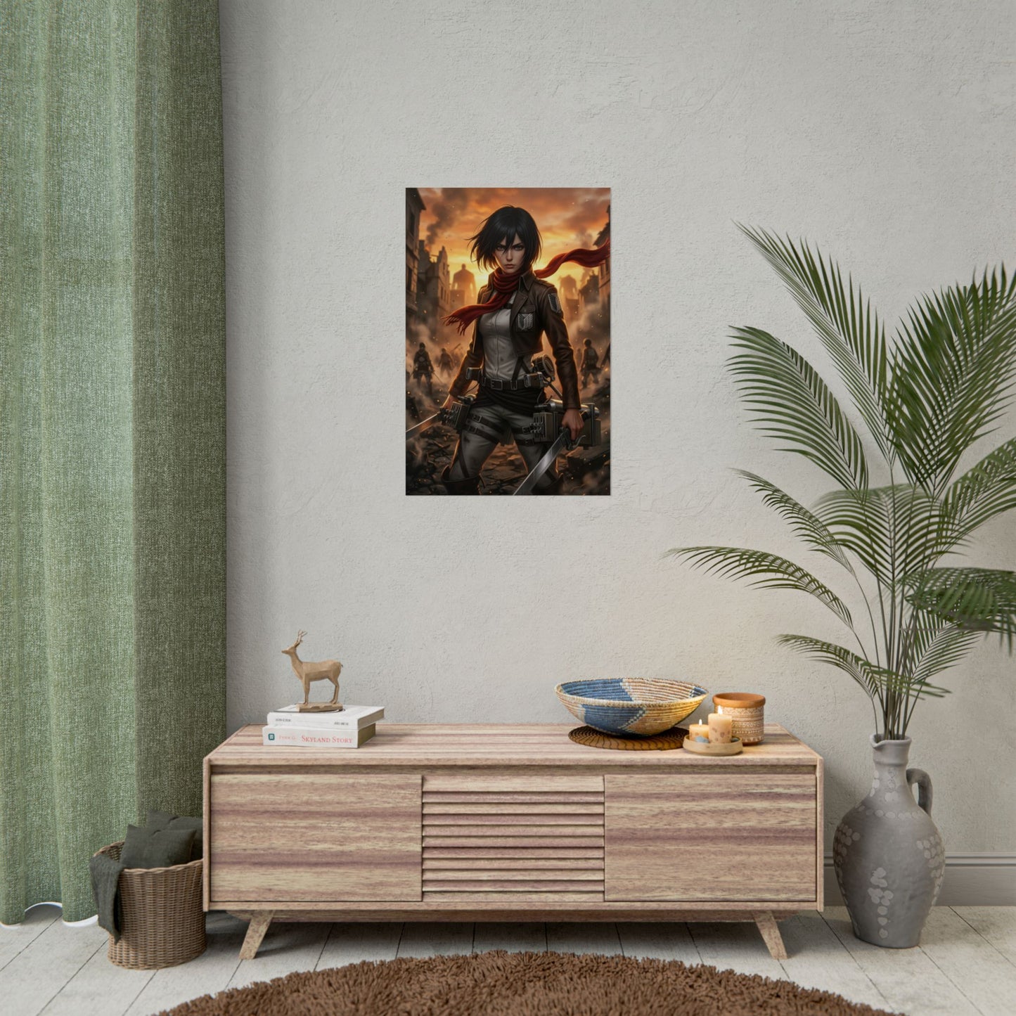 Mikasa Ackerman Attack on Titan Poster Anime Warrior Woman Wall Art Scarf Girl Print Action Character Gaming Room Decor Gift