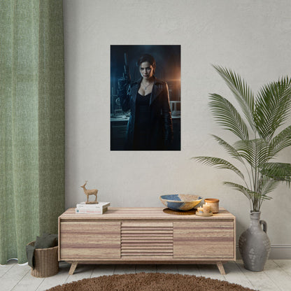 Alex Wesker Poster, Resident Evil Art Print – Iconic Villain Wall Art featuring moody portrait of Alex Wesker on a gaming room wall