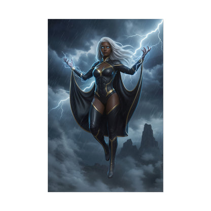 Storm Poster, Marvel Art Print – Powerful Heroine Wall Art - dramatic Storm comic poster with lightning, perfect Marvel fan gamer room decor