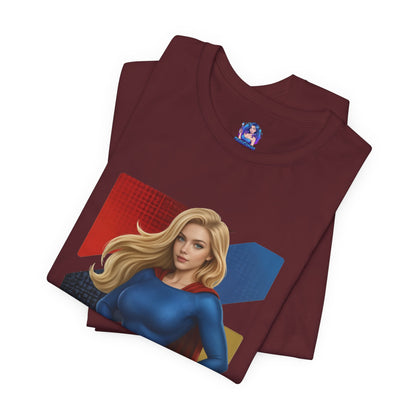 Supergirl T-Shirt | DC Comics Anime Tee for Gamers & Hero Fans folded burgundy tee showing anime-style Supergirl graphic on Bella Canvas 3001