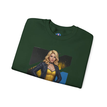 Black Canary Sweatshirt, DC Comics Crewneck, Classic Superhero Apparel for Fans - green folded crewneck with Black Canary artwork