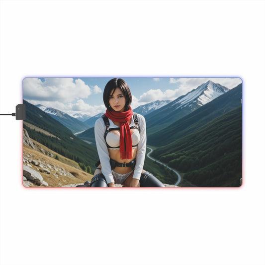 Mikasa Ackerman RGB Mouse Pad – Attack on Titan Illuminated Desk Mat, Anime Gamer Setup