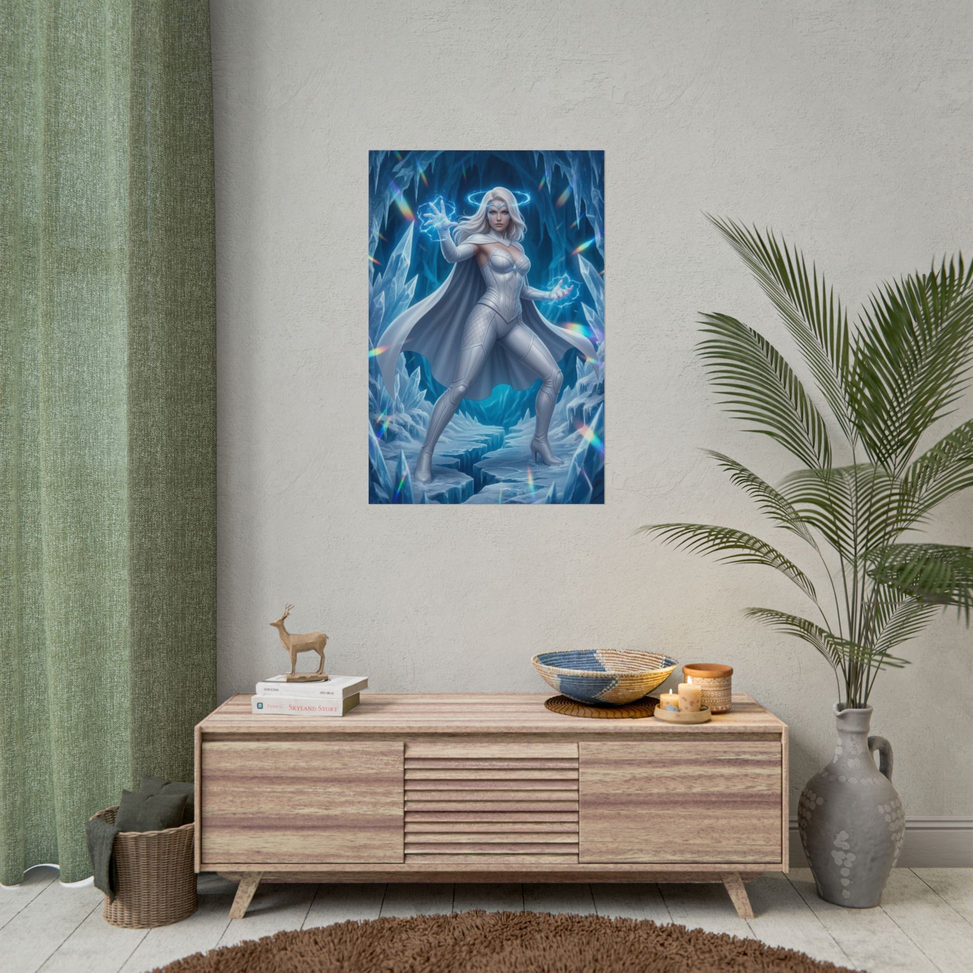 Emma Frost Poster, Marvel Wall Art Print – Comic Heroine Decor - ultra-high res comic heroine wall art in modern living room