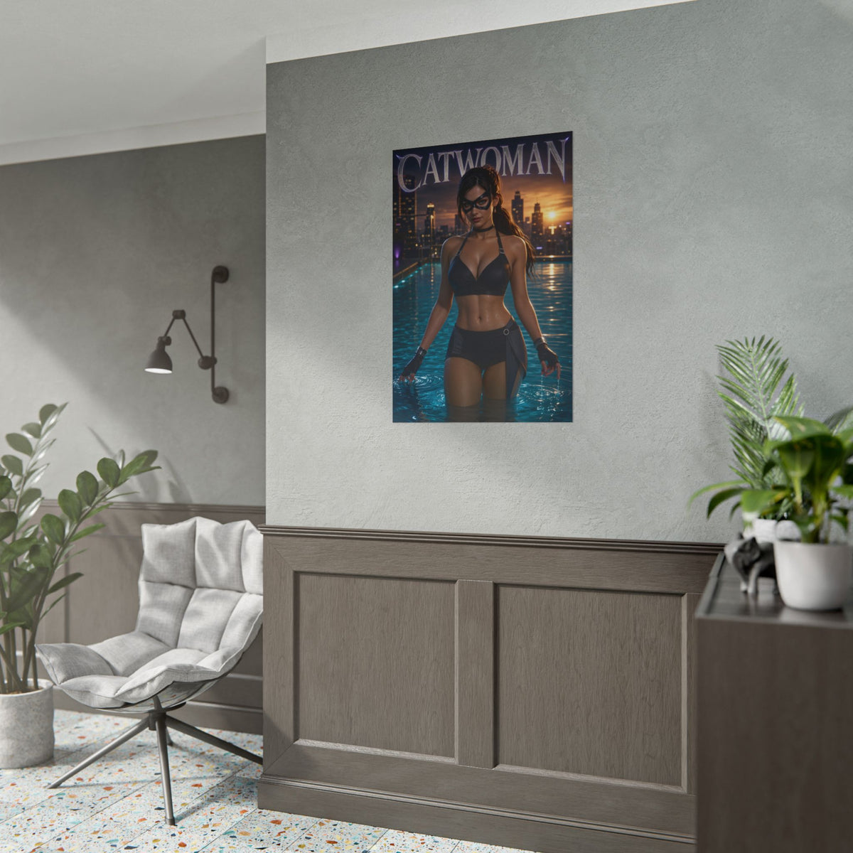 Comic Wall Art Catwoman Poster Heroine Room Decor Collectible Character Print