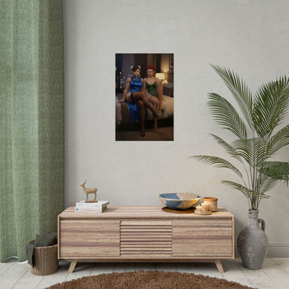 Chun-Li and Cammy White Poster, Street Fighter Art Print – Arcade Wall Art on modern gaming room wall above console