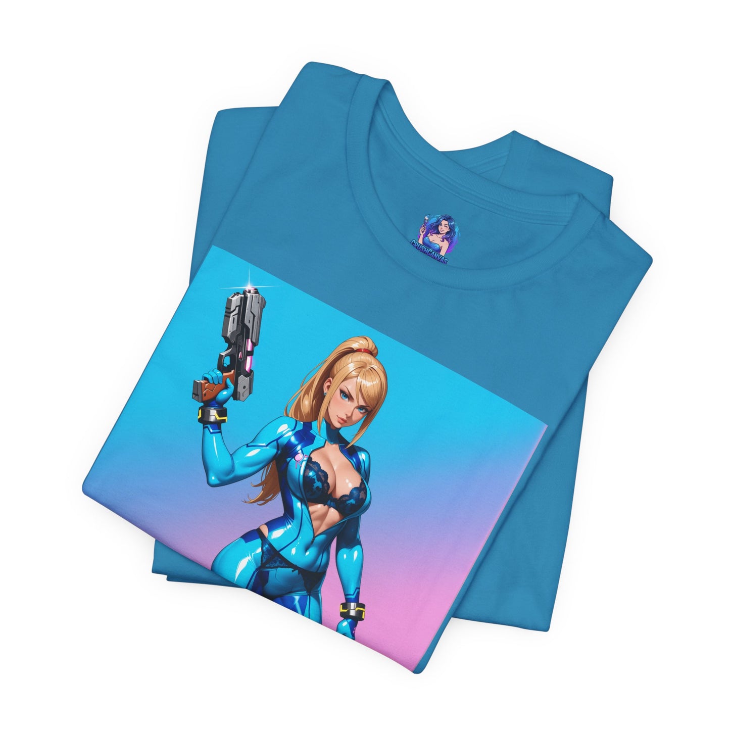 Samus Aran Grafik-T-Shirt | Sci-Fi-Kopfgeldjäger-T-Shirt für Gamer | Anime-Kriegerinnen-Shirt