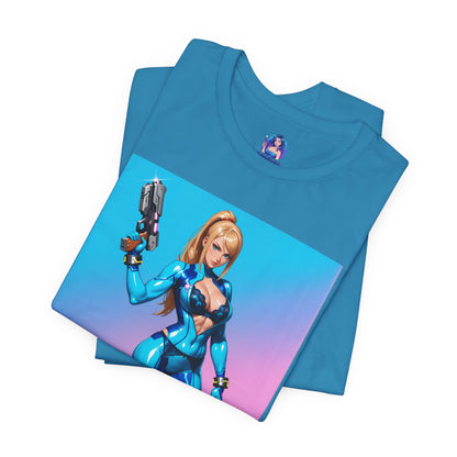 Samus Aran Grafik-T-Shirt | Sci-Fi-Kopfgeldjäger-T-Shirt für Gamer | Anime-Kriegerinnen-Shirt