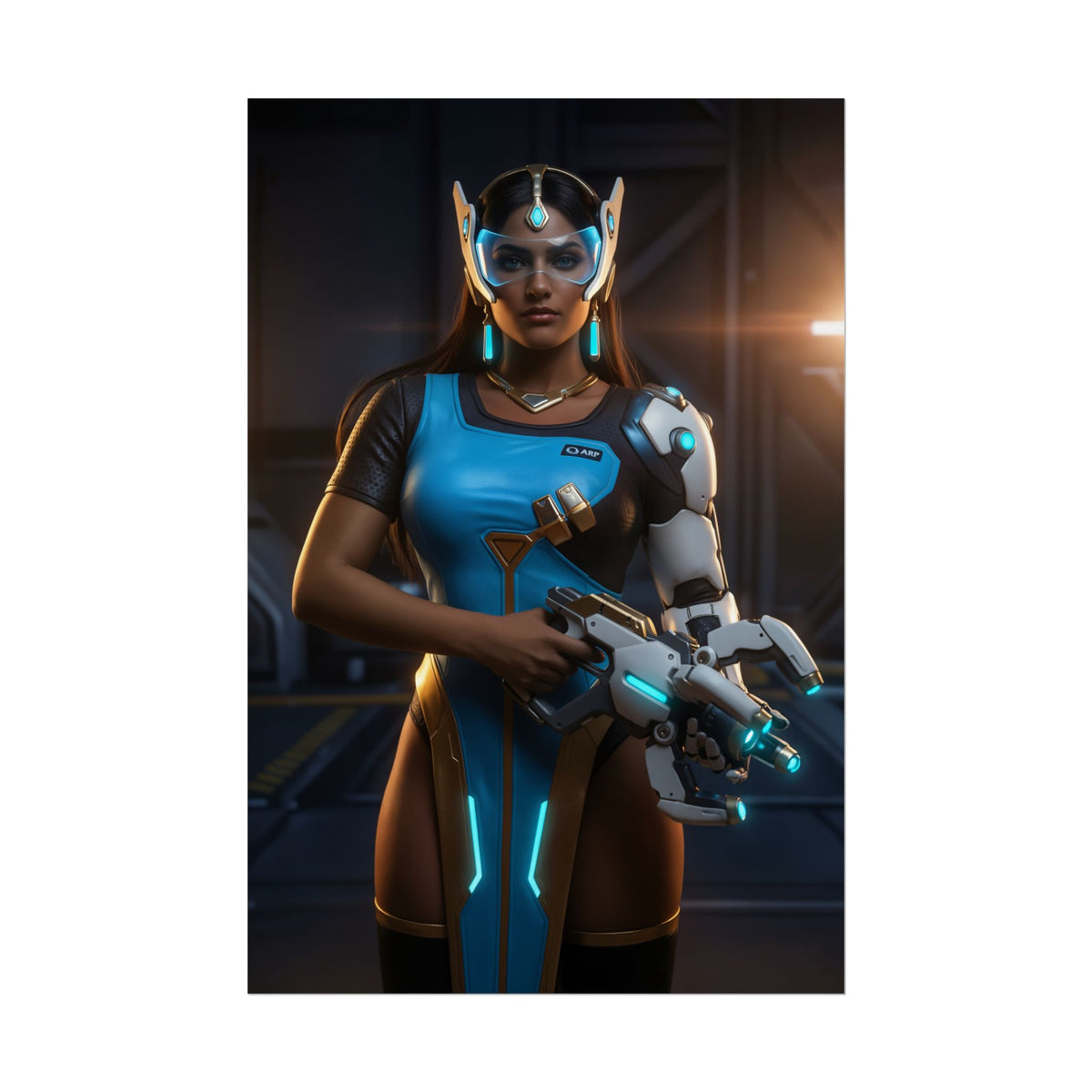 Symmetra Poster, Overwatch Art Print  Iconic Architect Heroine Wall Art, futuristic Symmetra portrait with hard-light weapon in gaming room decor