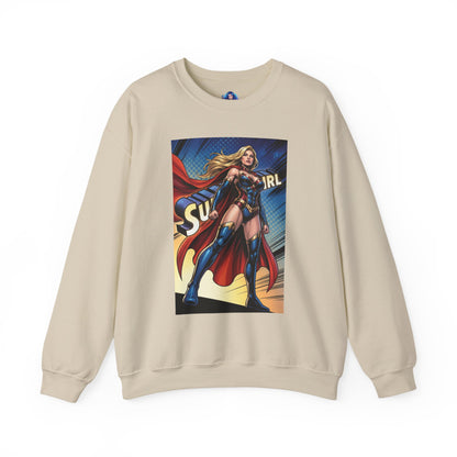 Supergirl Sweatshirt, DC Comics Crewneck, Iconic Superhero Fan Apparel - beige crewneck with bold comic-style Supergirl graphic