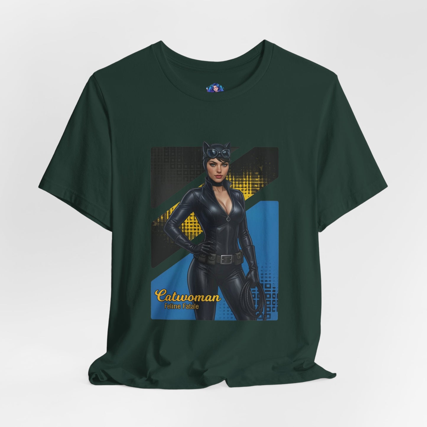 Catwoman T-Shirt | DC Comics Anime Tee for Gamers & Comic Fans - anime-style Catwoman illustration on Bella Canvas 3001 Unisex Tee