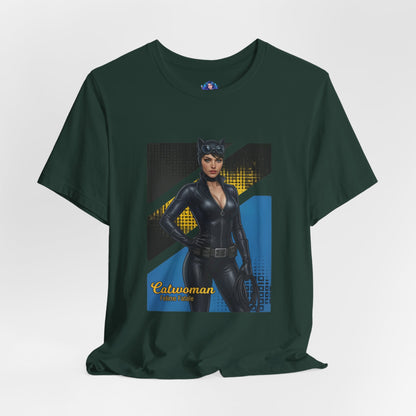 Catwoman T-Shirt | DC Comics Anime Tee for Gamers & Comic Fans - anime-style Catwoman illustration on Bella Canvas 3001 Unisex Tee