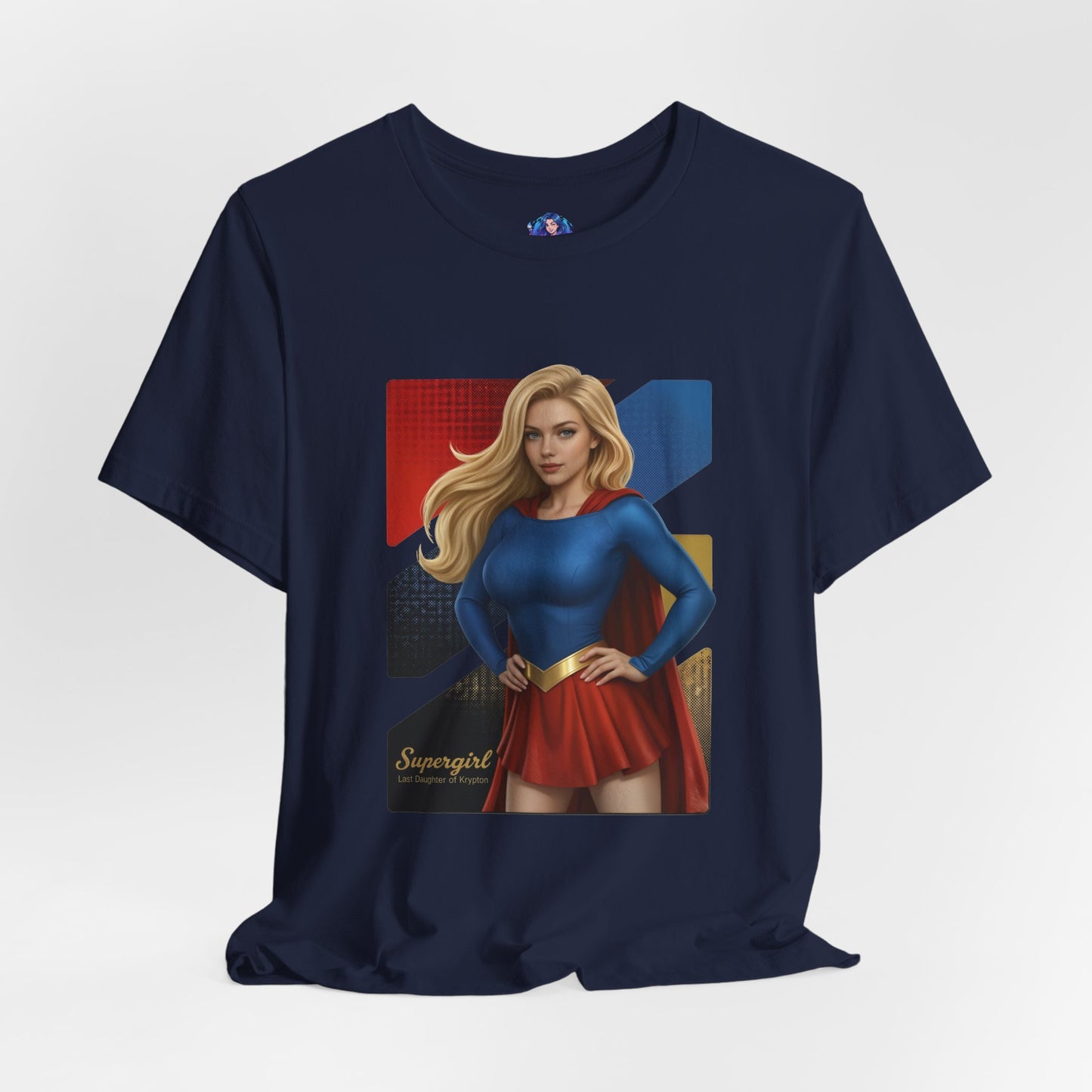 Supergirl T-Shirt | DC Comics Anime Tee for Gamers & Hero Fans navy Bella Canvas tee with anime-style Supergirl illustration