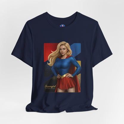 Supergirl T-Shirt | DC Comics Anime Tee for Gamers & Hero Fans navy Bella Canvas tee with anime-style Supergirl illustration